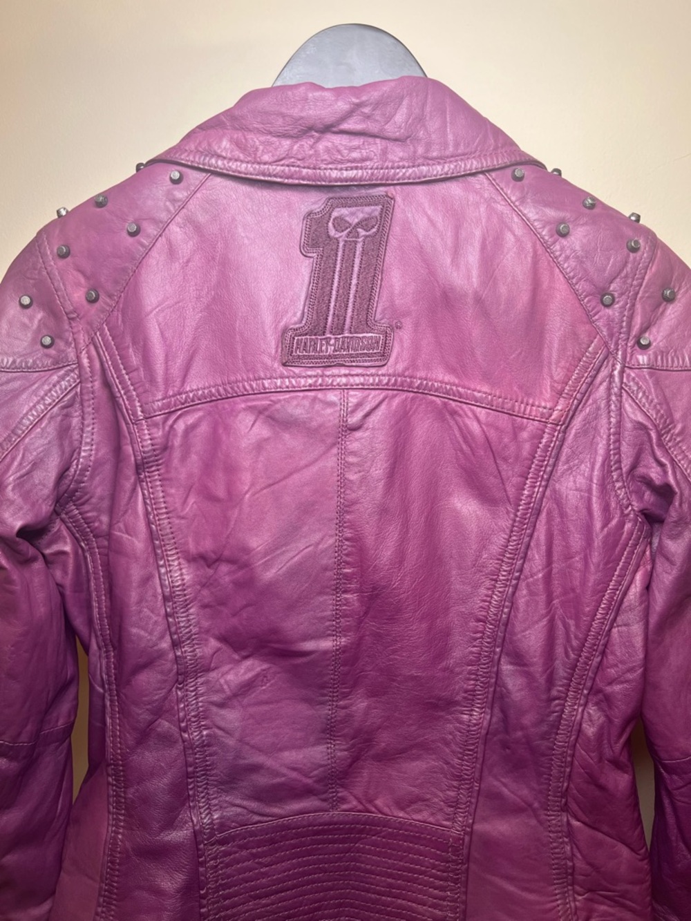 Harley Davidson‎ Purple Leather Moto Jacket Studded Small - Picture 10 of 16